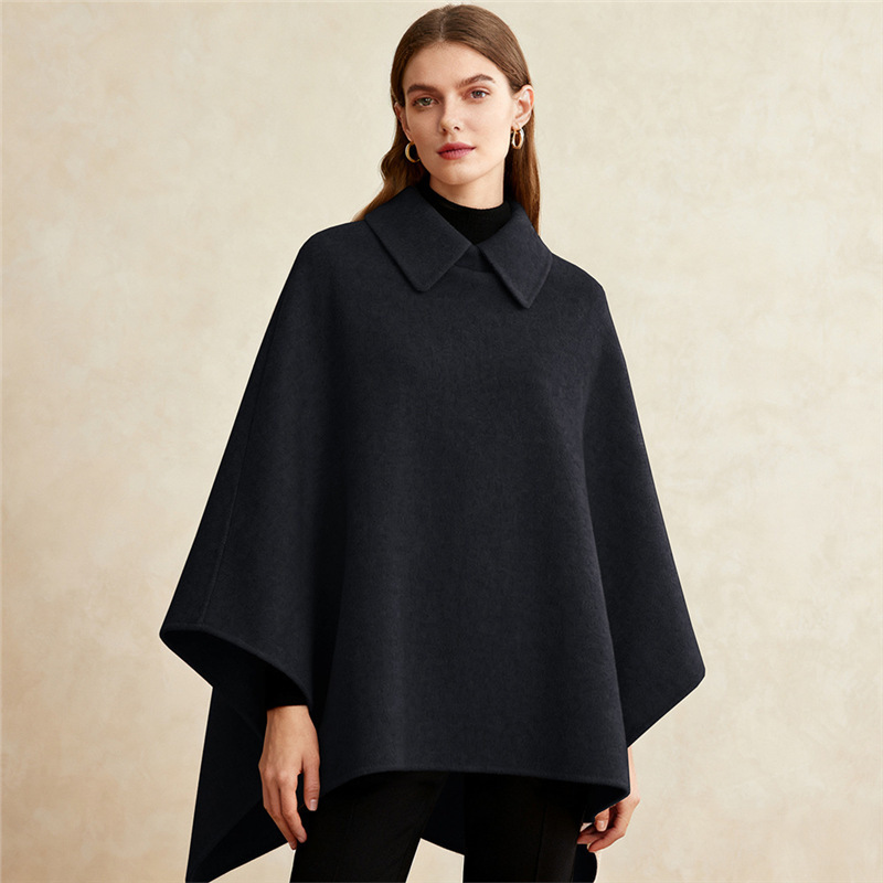 Women's Wool-Blend Long Cape Coat Slimming Elegant Cloak