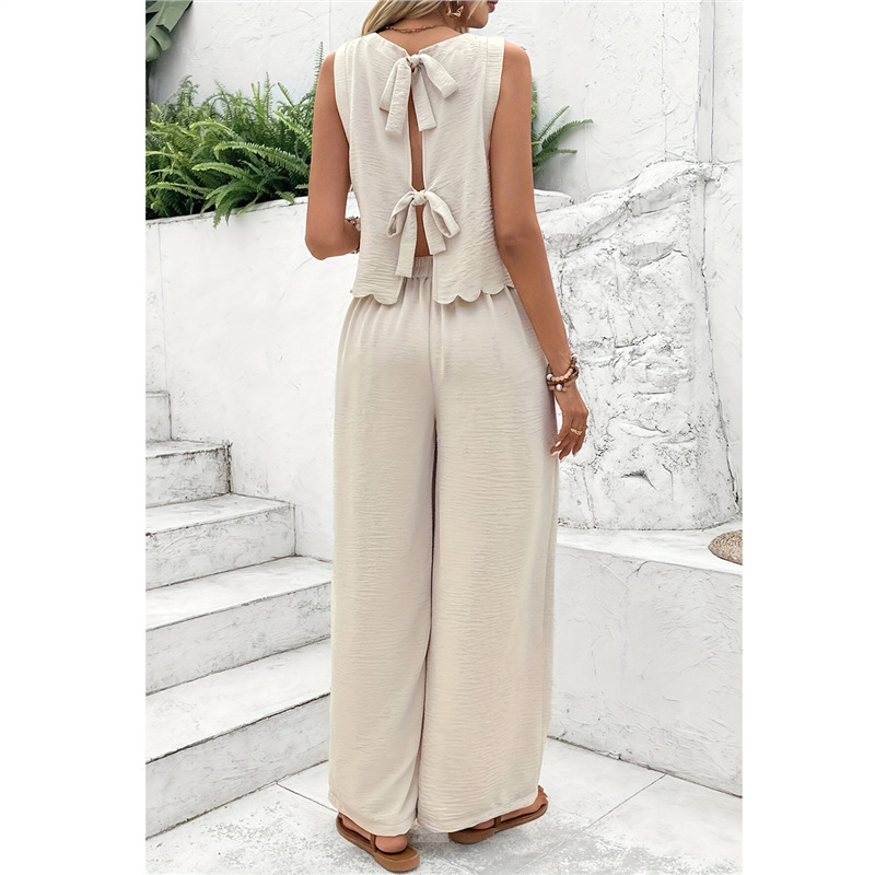Women's Sleeveless Tank Top and Pants Set Ice Silk Casual