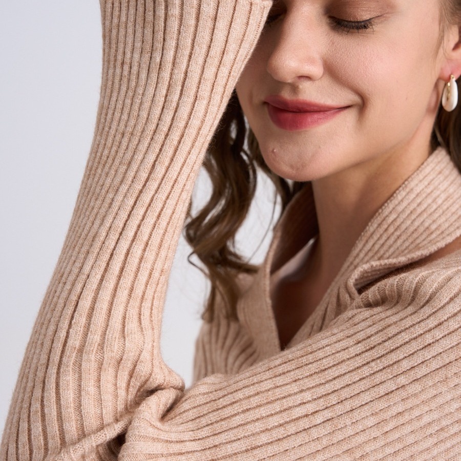 V-Neck Cable Knit Halter Pullover Ribbed Long Sleeve Slim Fit Top