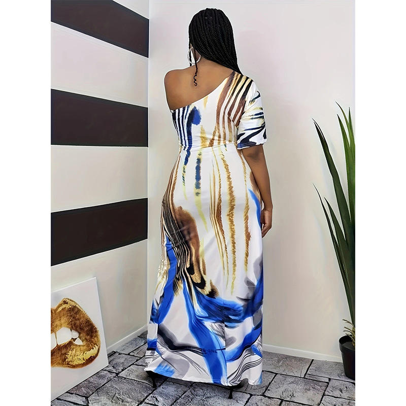 Elegant Cream Floral One-Shoulder Cutout Maxi Dress