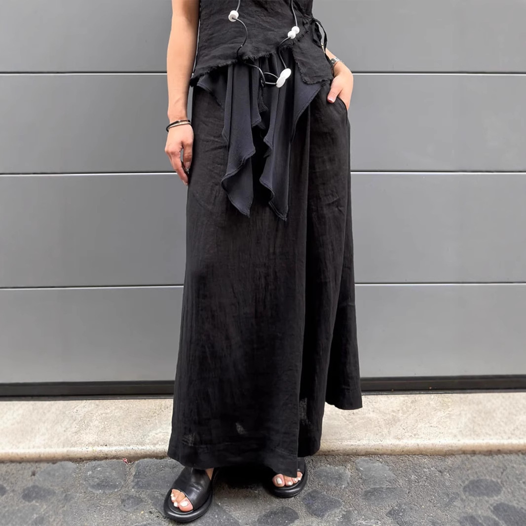 Women's Solid Color Wide-Leg Pants with Pockets and Elastic Waist