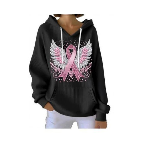 Women's Ribbon and Wing Print Casual Hoodie