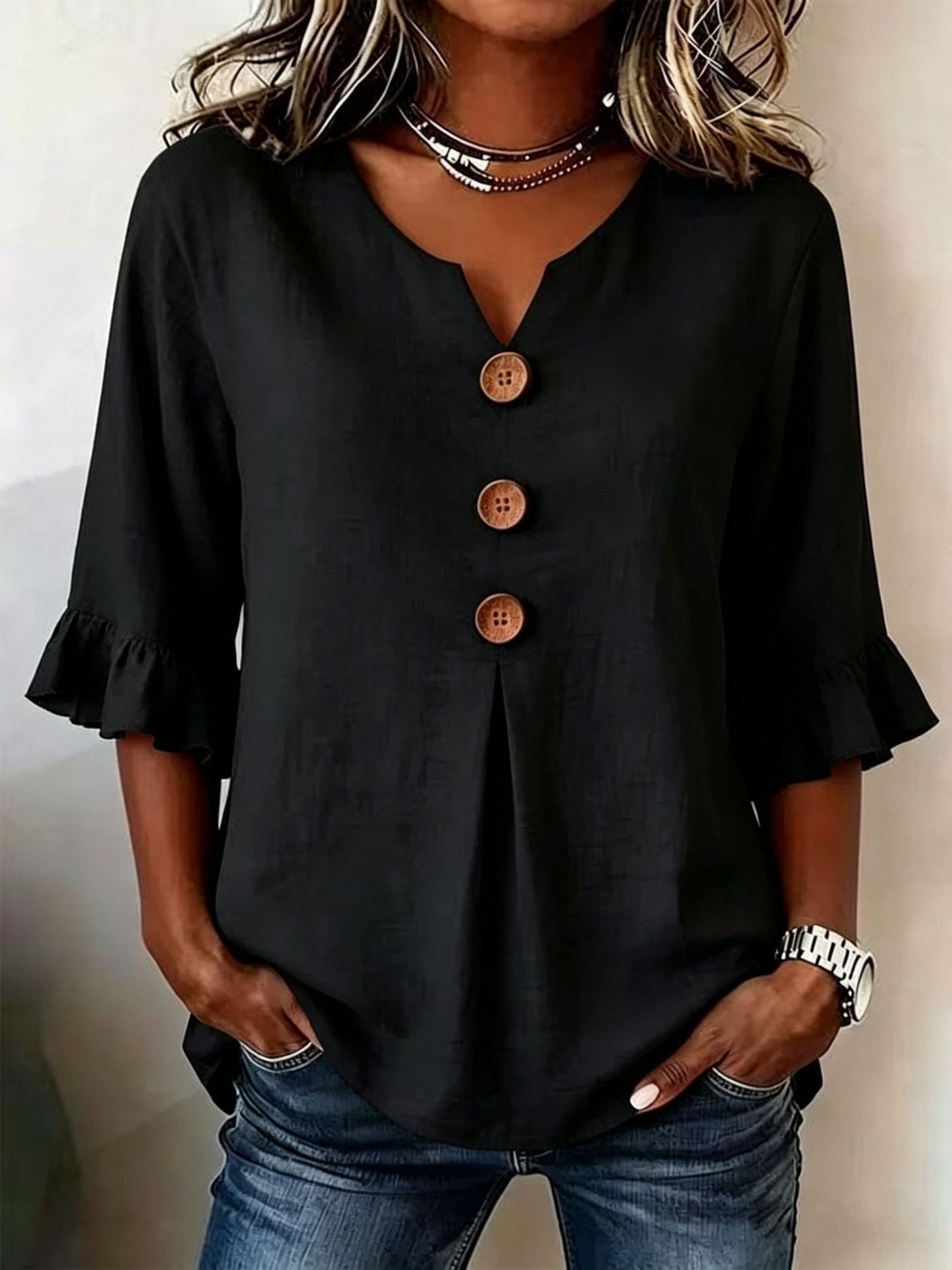 Women's V-Neck Ruffle Sleeve Dress Top