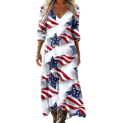 Women's Gradient Star American Flag Print Ruched Midi Dress