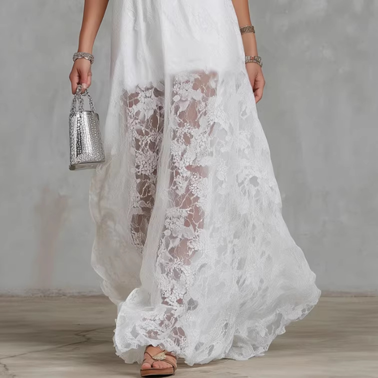 V-Neck Sleeveless Lace Maxi Dress