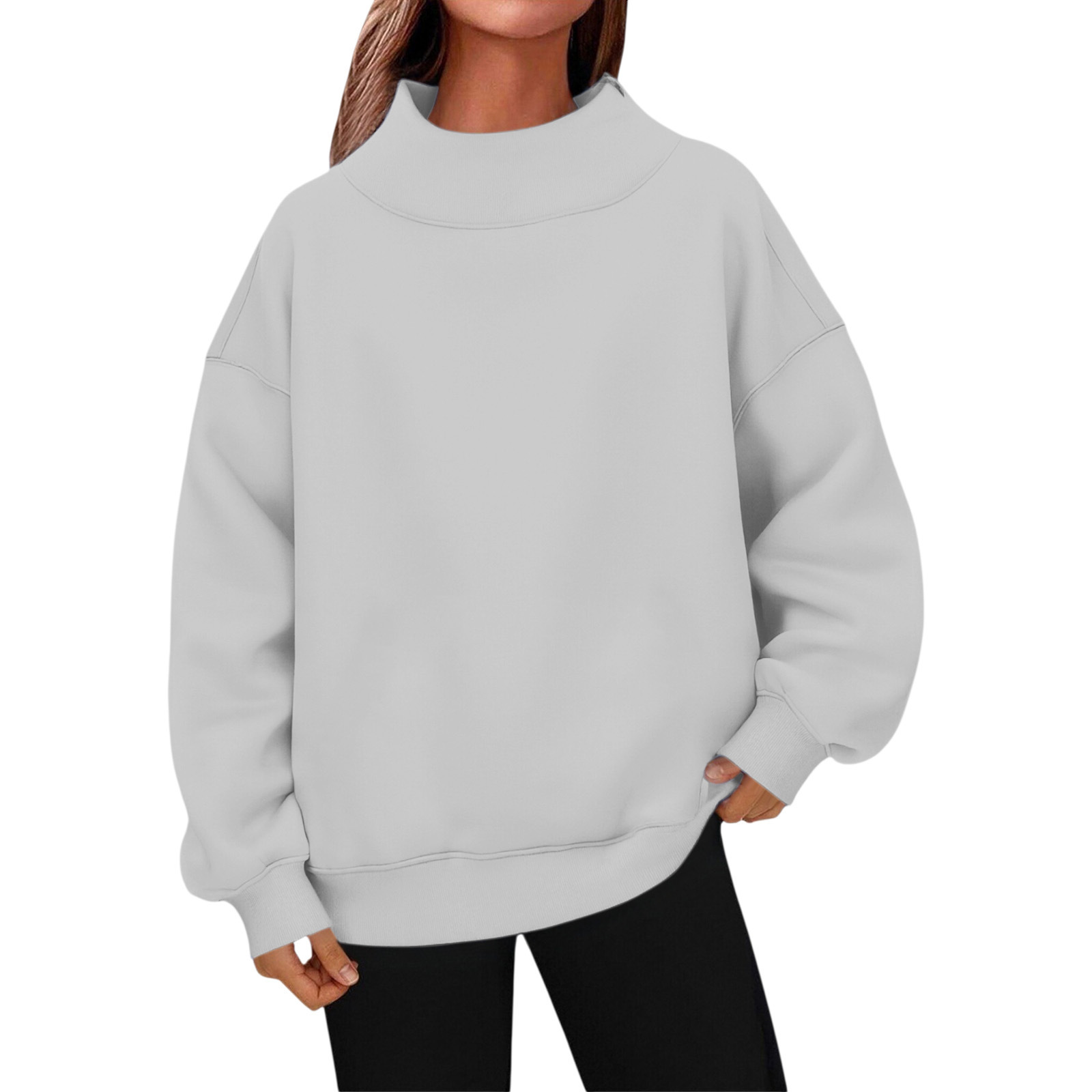 Women's Fleece-Lined Mock Neck Pullover Sweatshirt