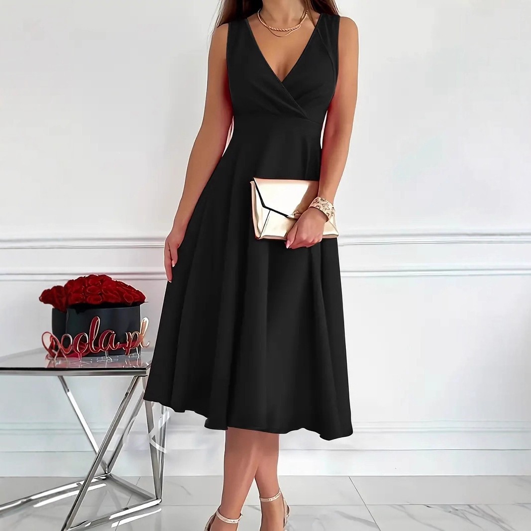 Sleeveless V-Neck High-Waist Midi Dress