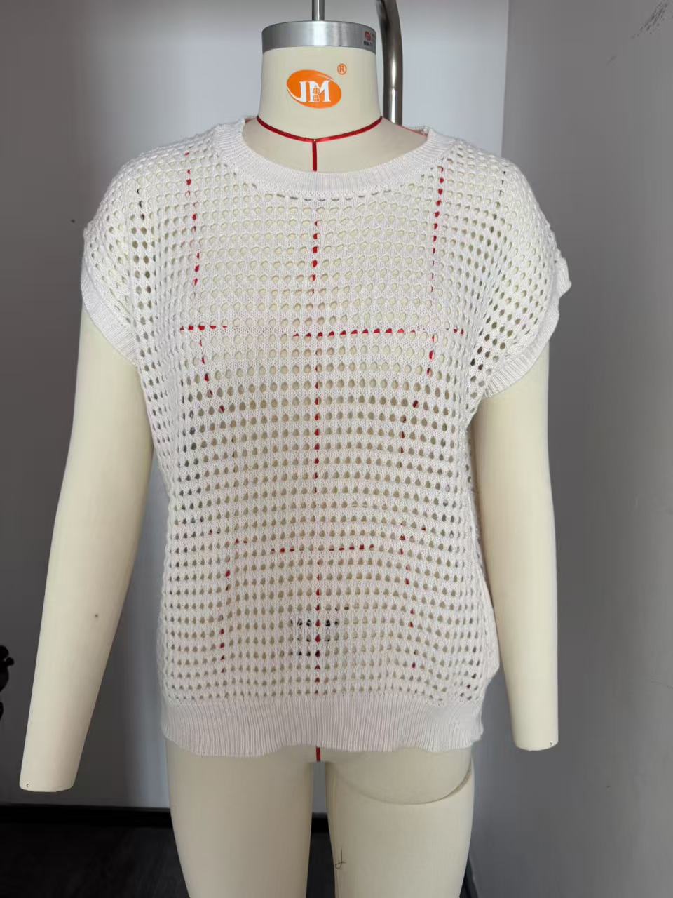 Women's Round Neck Hollow Out Knit Sun Protection Cover-Up