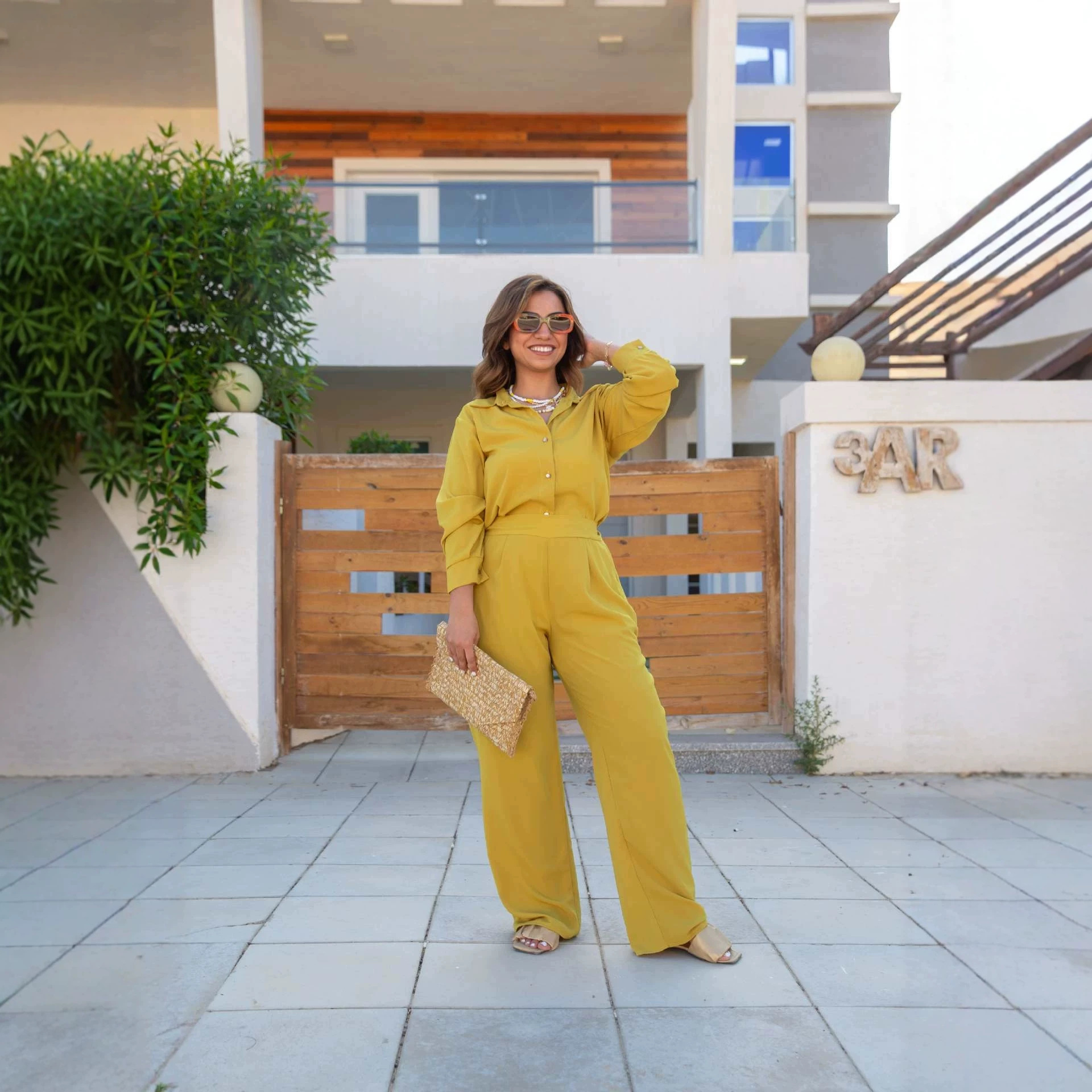 V-Neck Loose Wide-Leg Pant Set