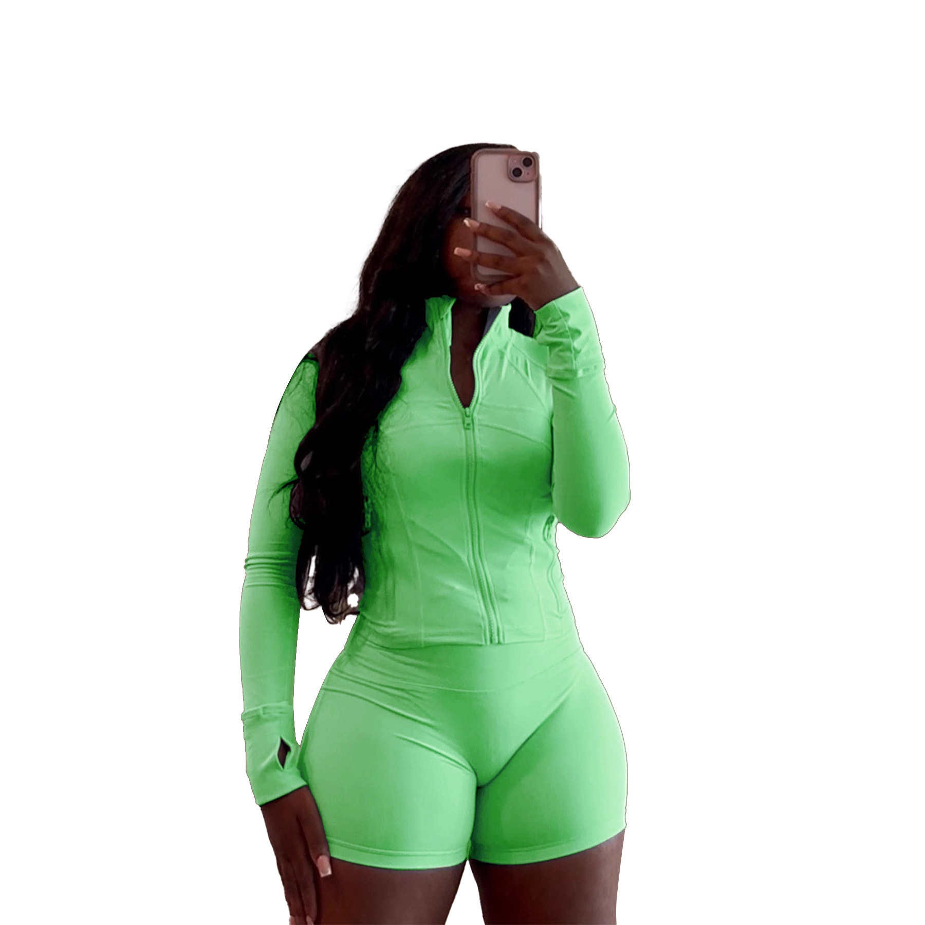 Women's Sexy Slim Fit Long Sleeve Top and Shorts Two-Piece Set