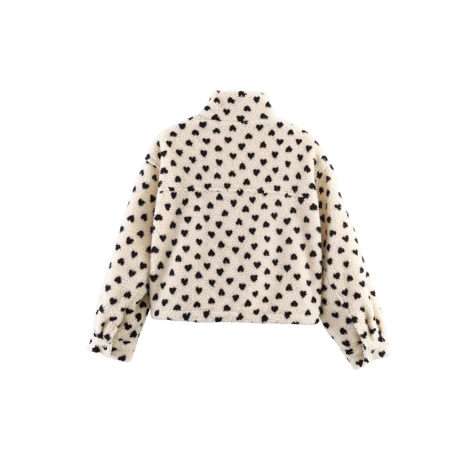 Polka Dot Fleece Zip-Up Jacket with Pockets