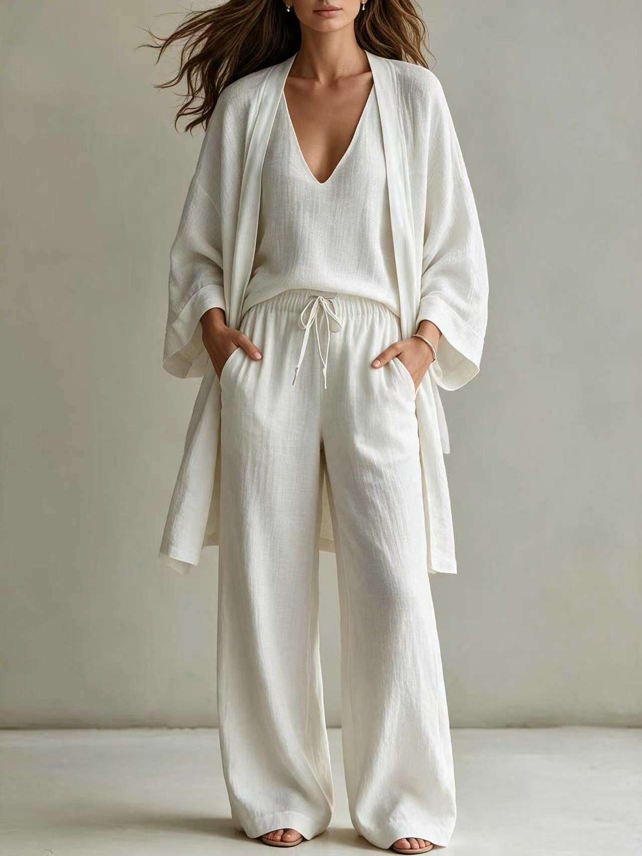 Women's 3-Piece Open-Front Cardigan, Sleeveless Tank & Pants Set