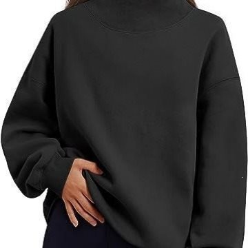 Women's Fleece-Lined Sweatshirt Half Turtleneck Loose Fit