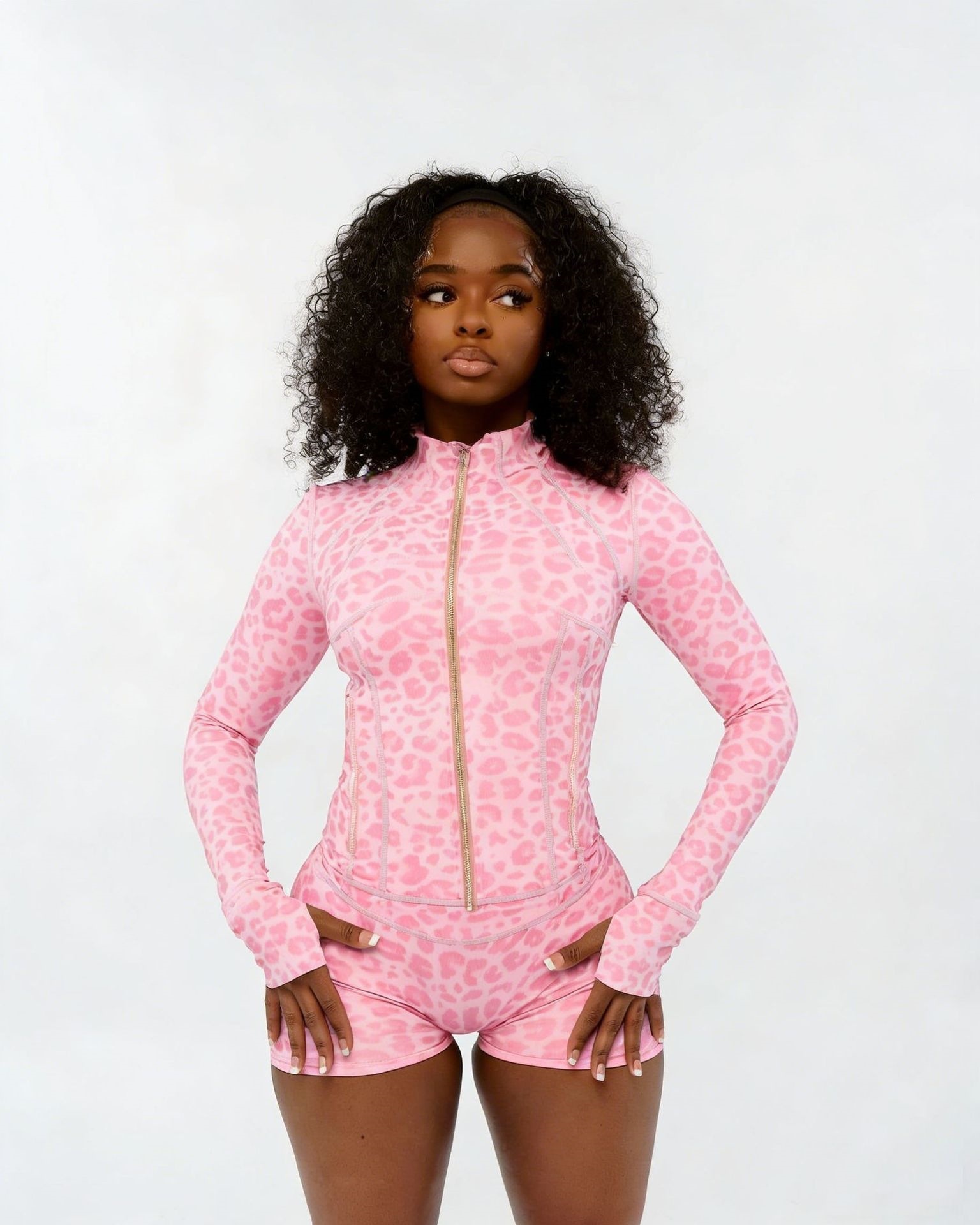 Leopard Print Digital Print Stretch Shorts Two-Piece Casual Sports Set