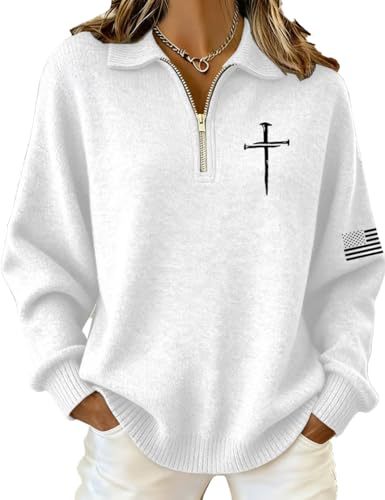 Cross American Flag Print Half-Zip Hoodie