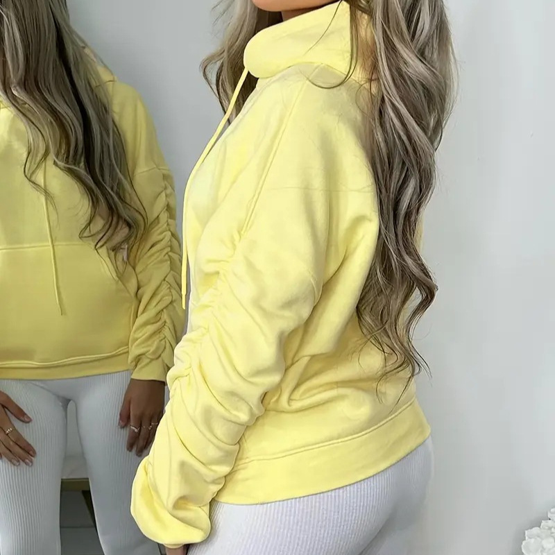 Women's Loose Fit Ruched Long Sleeve Solid Hoodie