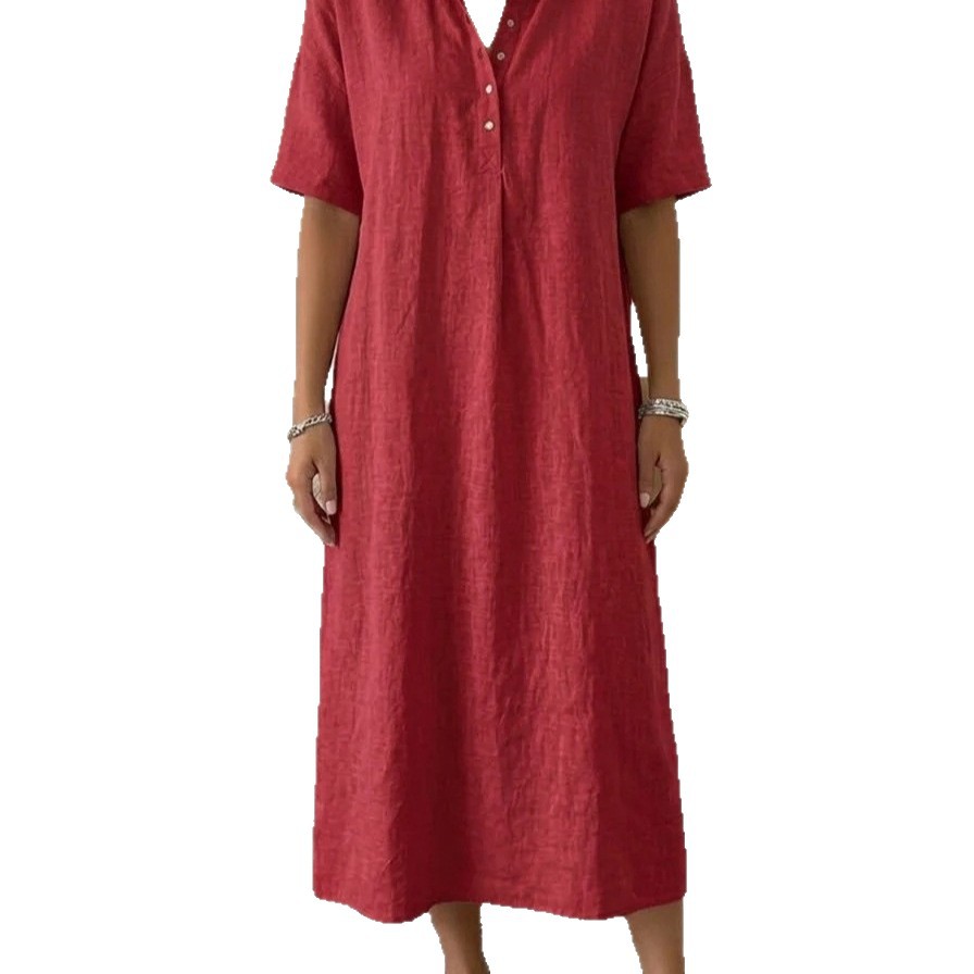 Women's Casual Straight-Fit Linen Short-Sleeve Polo Dress