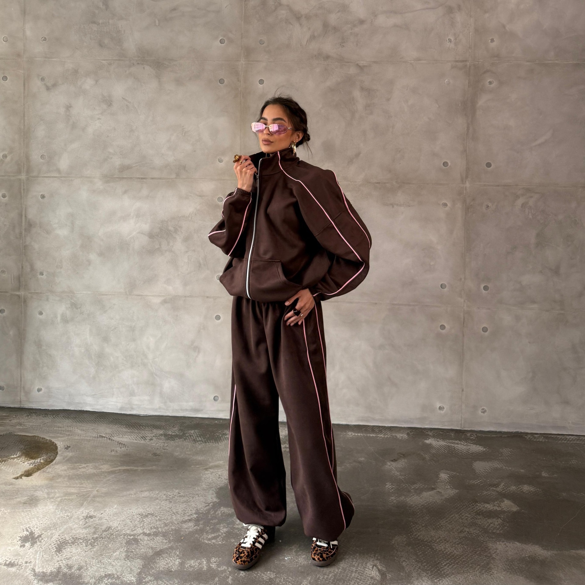 Candy Color Colorblock Long Sleeve Zip Jacket & Jogger Pants 2-Piece Set
