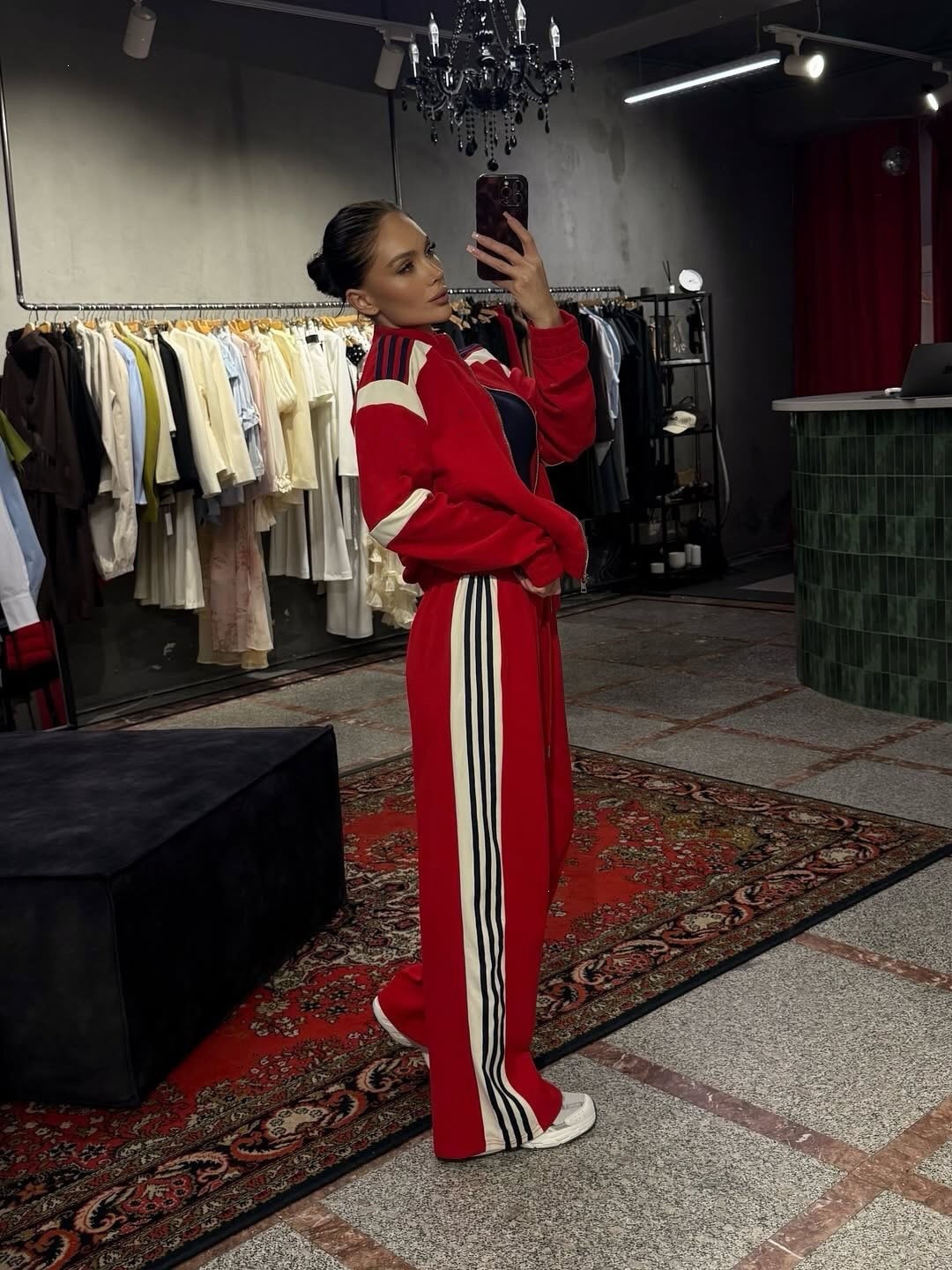 Retro Colorblock Stand Collar Tracksuit for Women Full-Zip Cropped Jacket High-Waist Wide-Leg Sweatpants