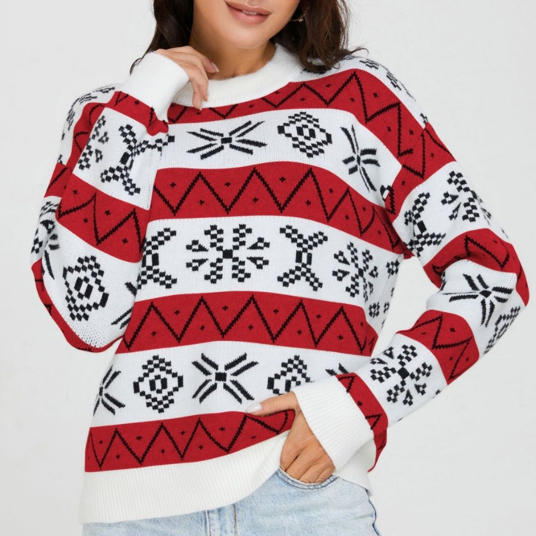 Women's Vintage Jacquard Knit Sweater Loose Pullover