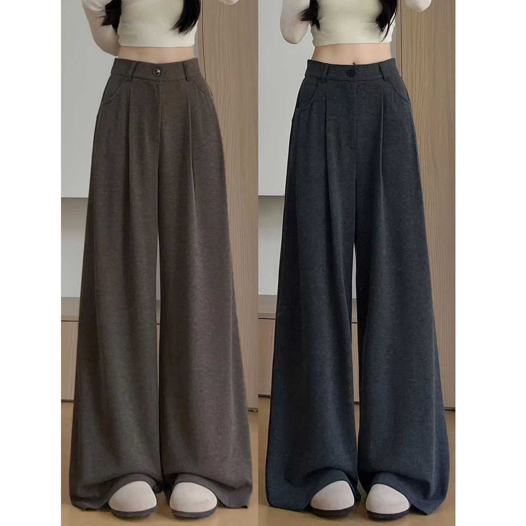 Women's Plus Size High-Waist Wide-Leg Suit Pants Japanese Style Draped Straight Loose Casual