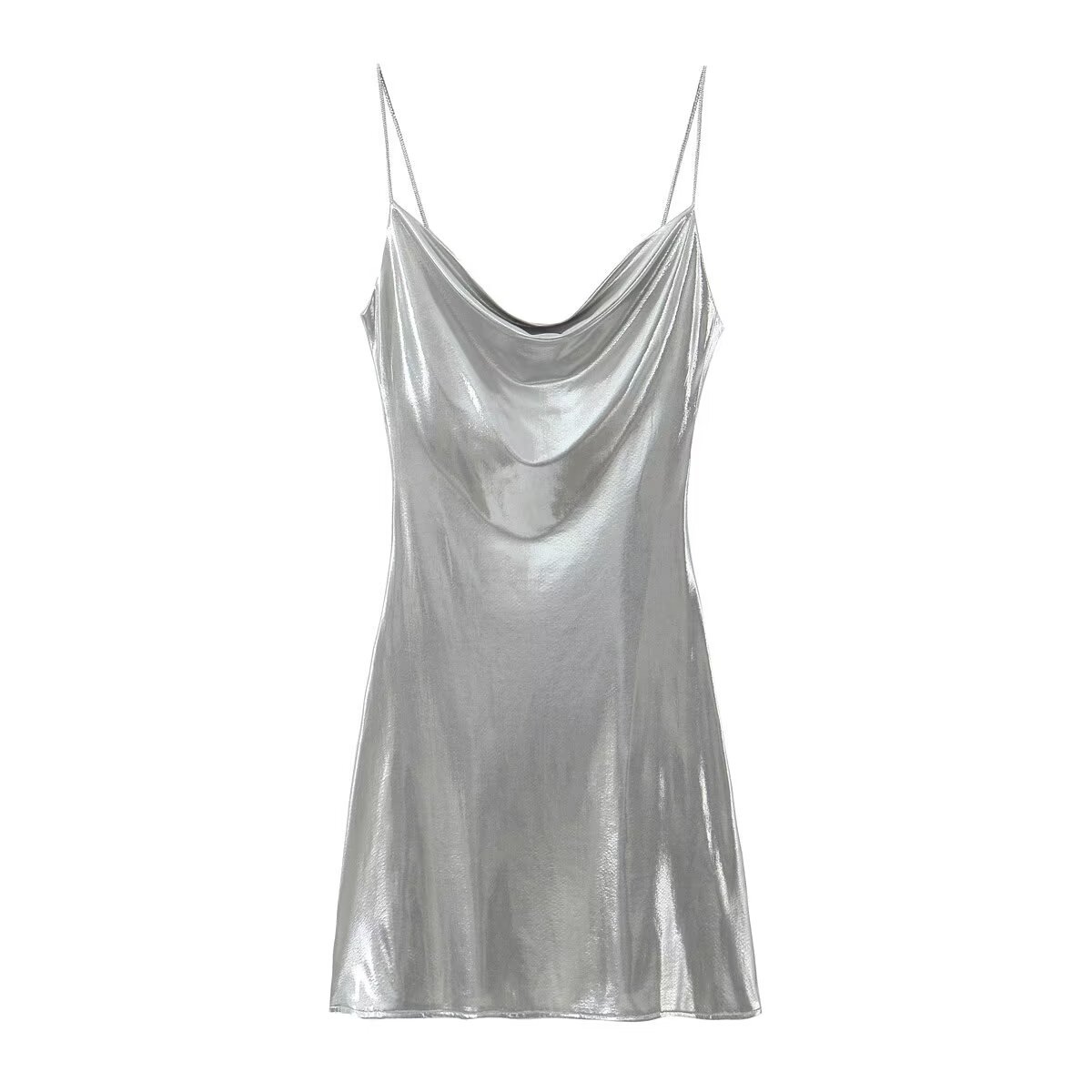 Metallic Bodycon Cami Dress Slimming Elegant Midi