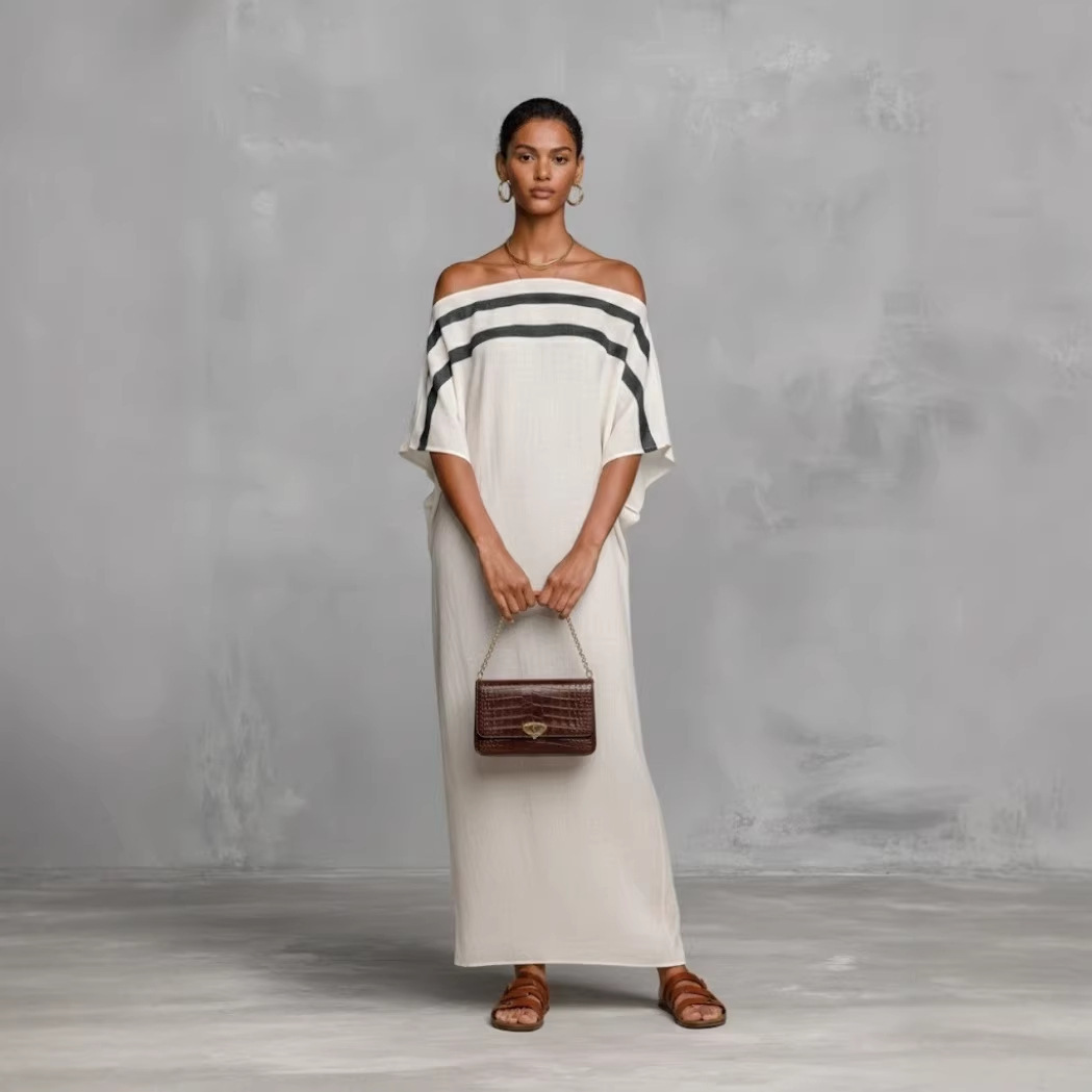 Off-Shoulder Maxi Dress with Batwing Sleeves