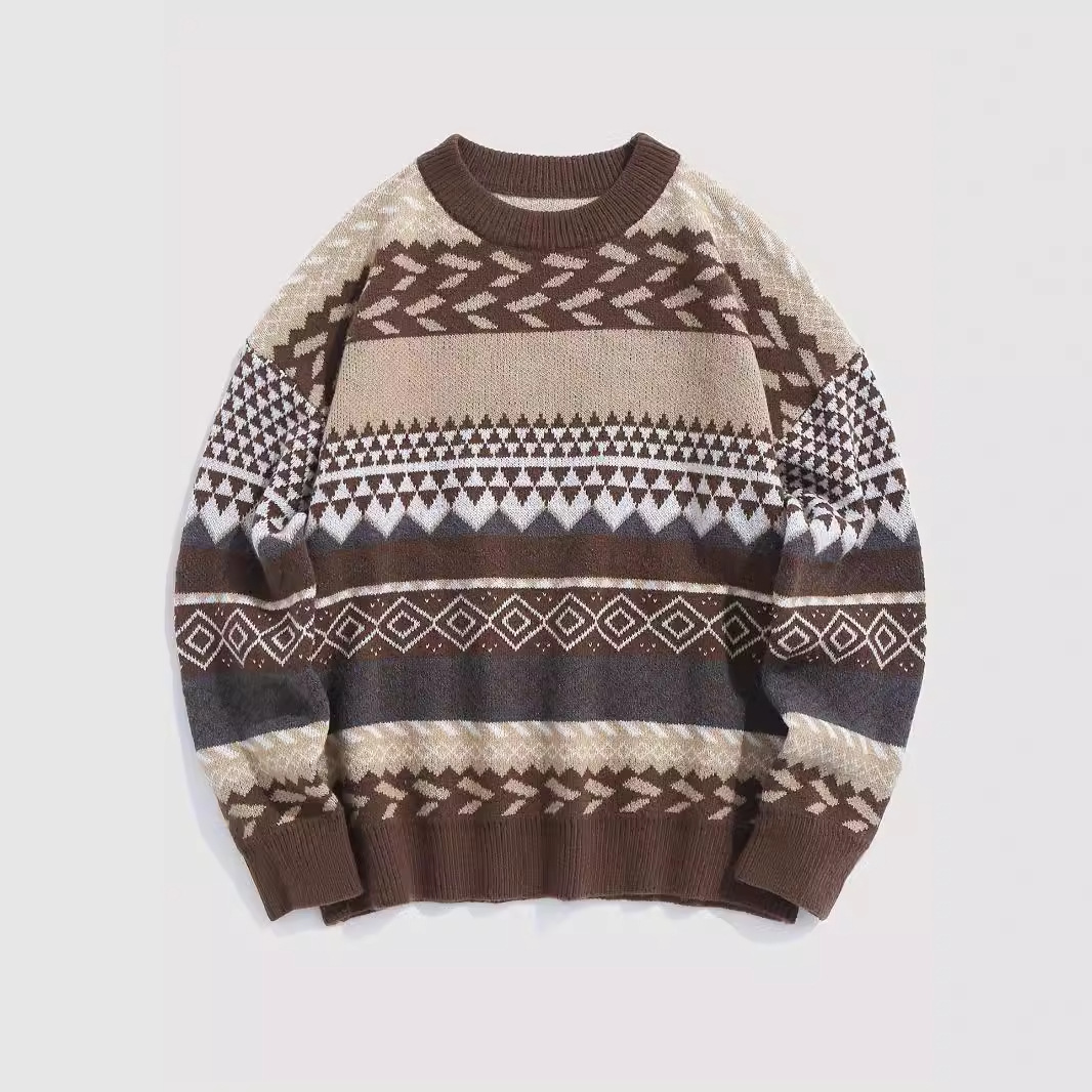 Soft Retro Argyle Crewneck Pullover Sweater