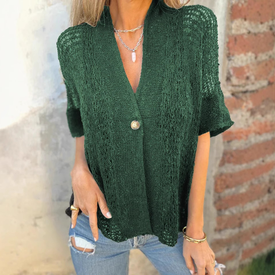 Women's One-Button Hollow-Out Knit Cardigan Top