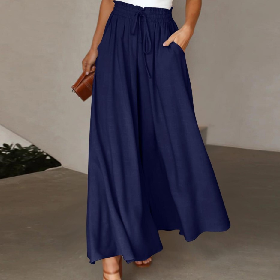 Women's High-Waist Wide-Leg Pants with Elastic Waistband