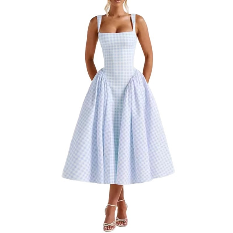 Women's Pleated Floral Print Spliced Cami Long Dress