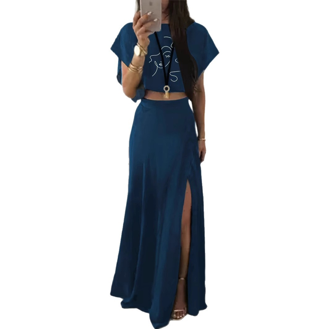 Women's Sleeveless Round Neck Skirt Set with Patchwork Detail