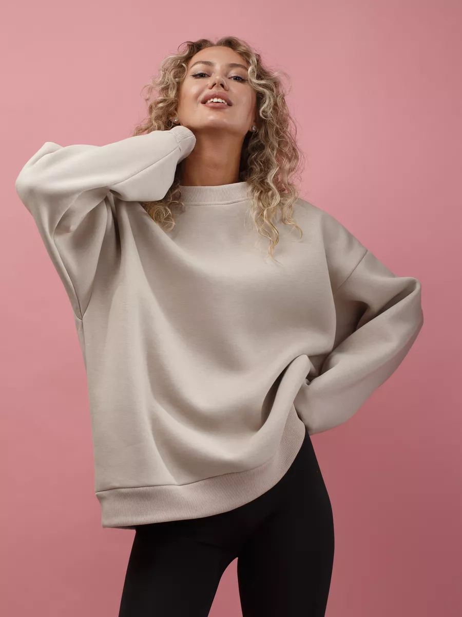 Solid Crewneck Loose Pullover Sweatshirt for Women