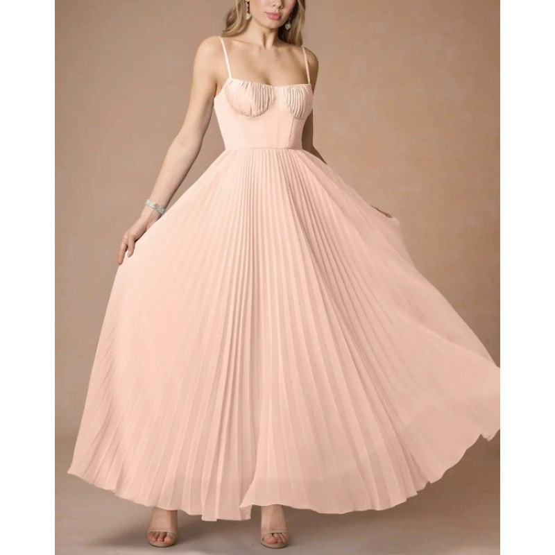 Sleeveless V-Neck Open-Back Ruched A-Line Evening Dress