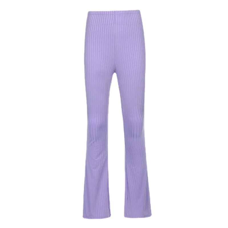Women's High-Waist Stretch Flare Pants Solid Color Casual Long Trousers