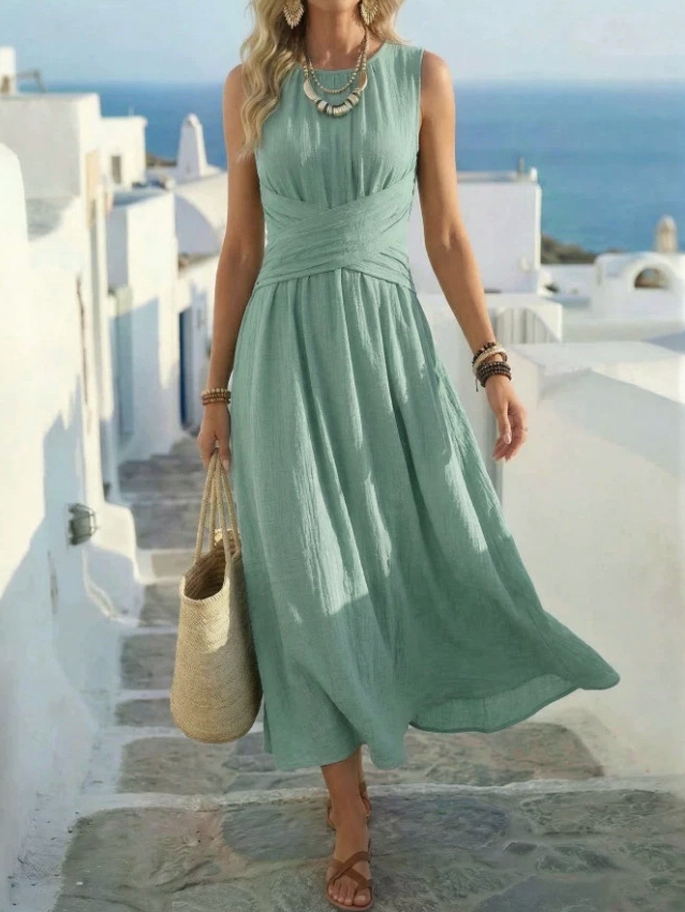 Sleeveless High-Waist A-Line Maxi Dress