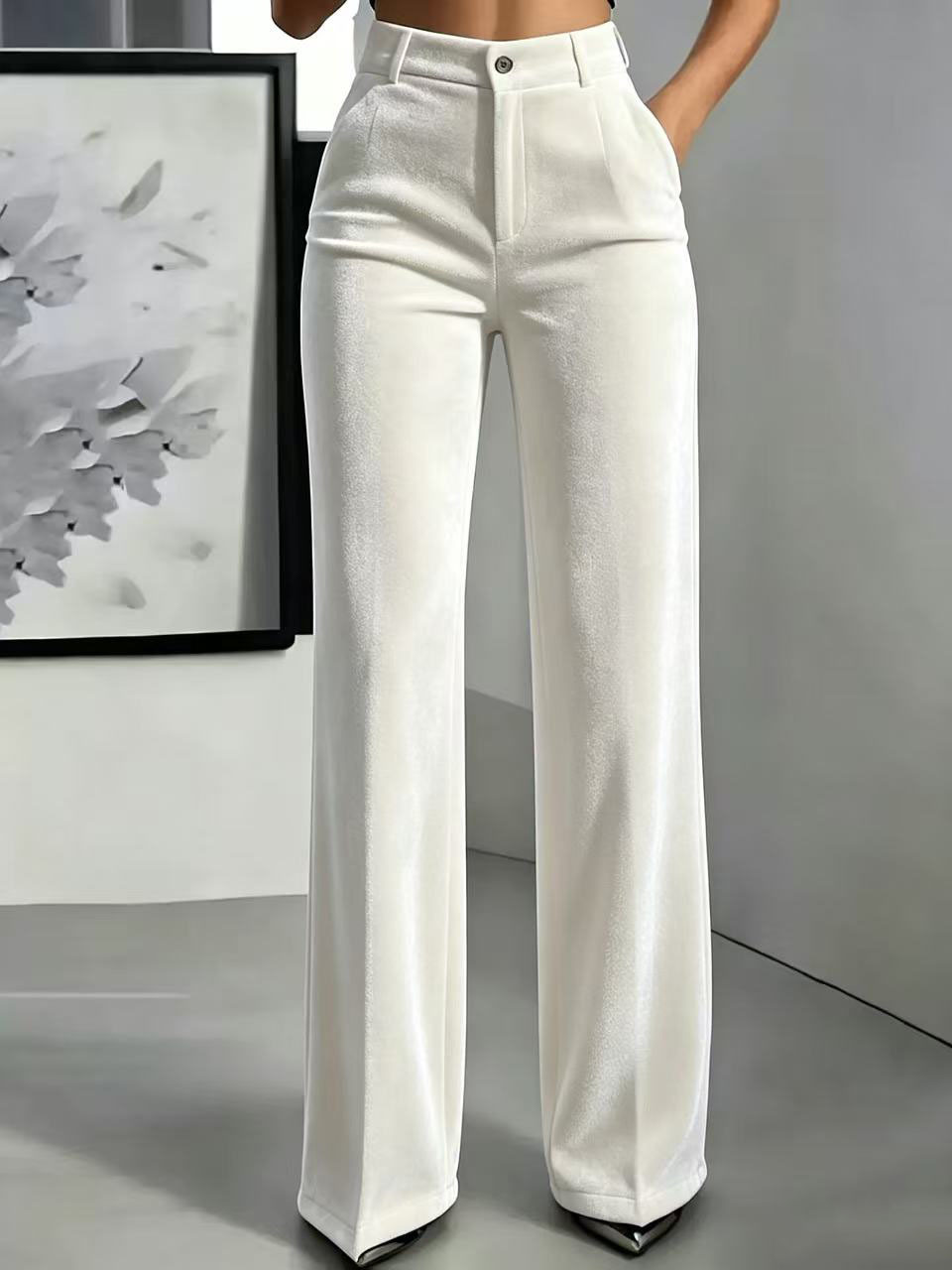 Women's High-Waist Velvet Straight-Leg Pants Slimming Tummy-Control