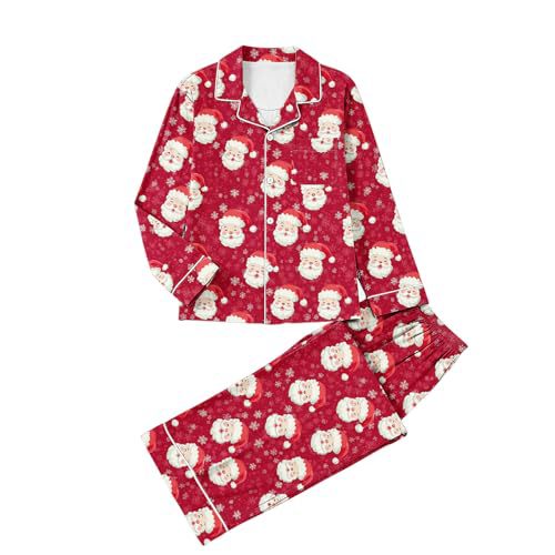 Women's Cuban Collar Christmas Snowflake Print Long Sleeve Shirt Set