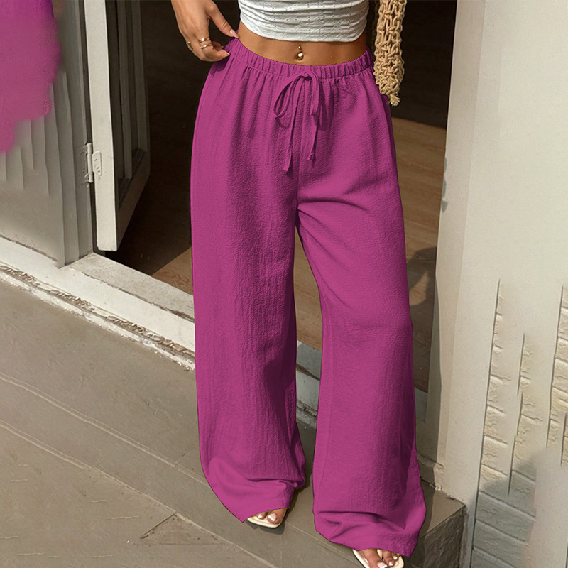 Women's High-Waist Wide-Leg Solid Color Pants