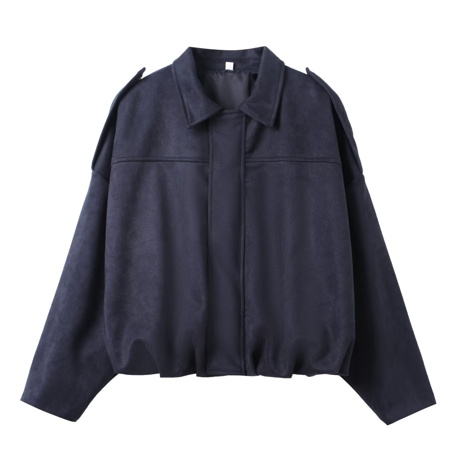 Suede-Feel Faux Leather Bomber Jacket with Collar
