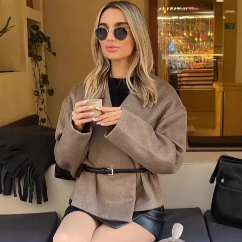 Women's V-Neck Belted Soft Coat Streetwear