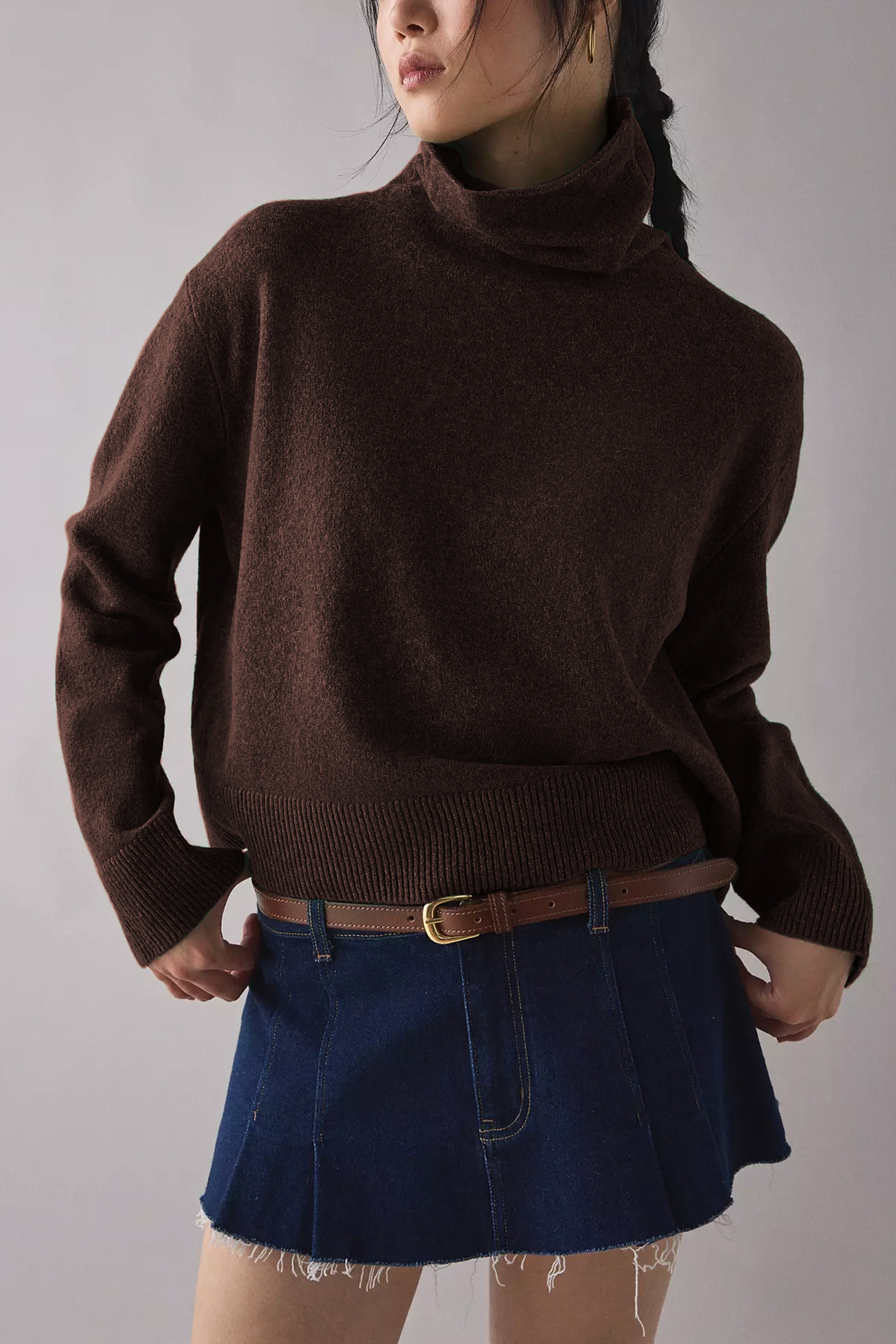 Women's Pullover Knit Turtleneck Sweater Solid Color