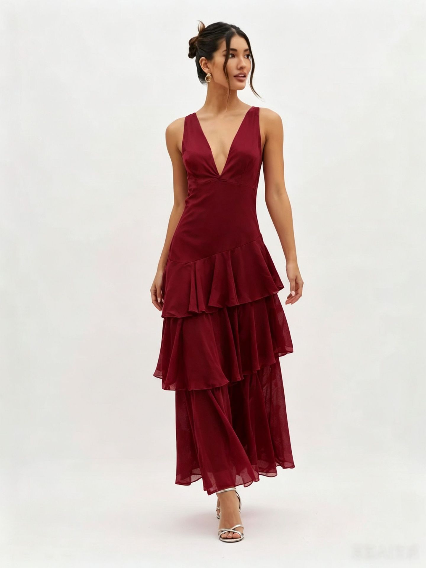 Women's Halter Neck Chiffon Dress Slim Fit Ruffle Hem