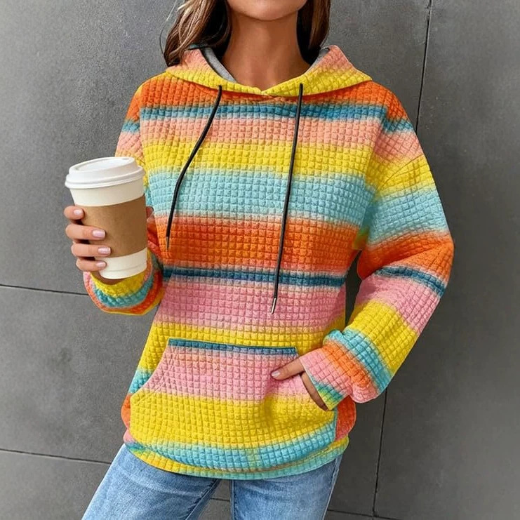 Women's Colorful Waffle Print Casual Hoodie