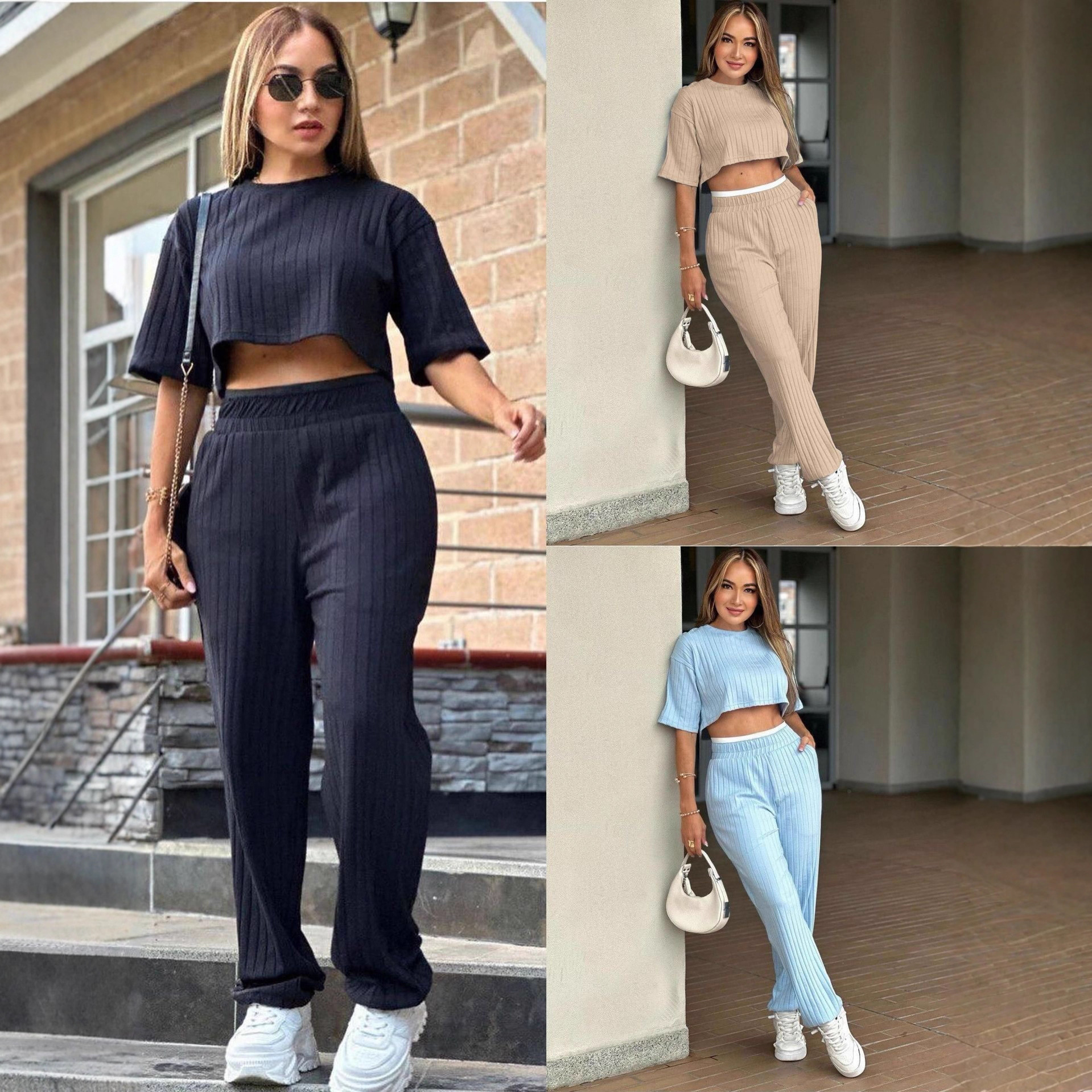 Women's Two-Piece Lounge Set with Short-Sleeve Crewneck Top and Straight-Leg Pants