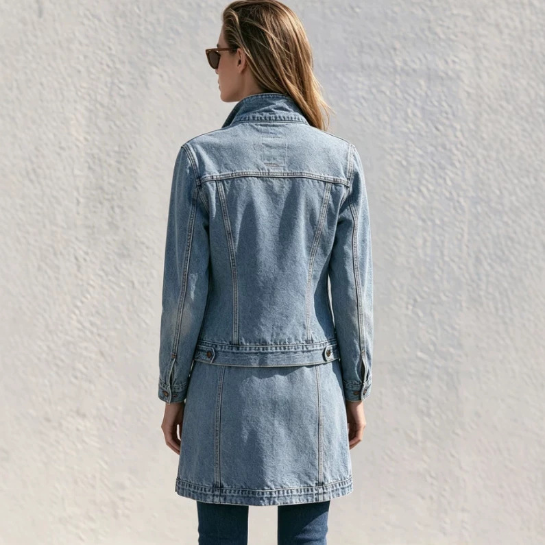 Retro Stand Collar Zip Washed Denim Blue Jacket