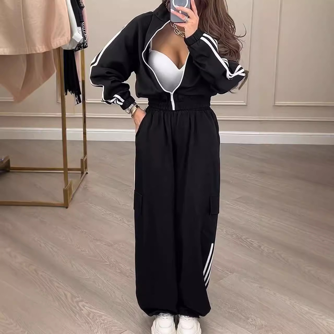 Urban Style Women's Polyester Long-Sleeve Casual Pant Set