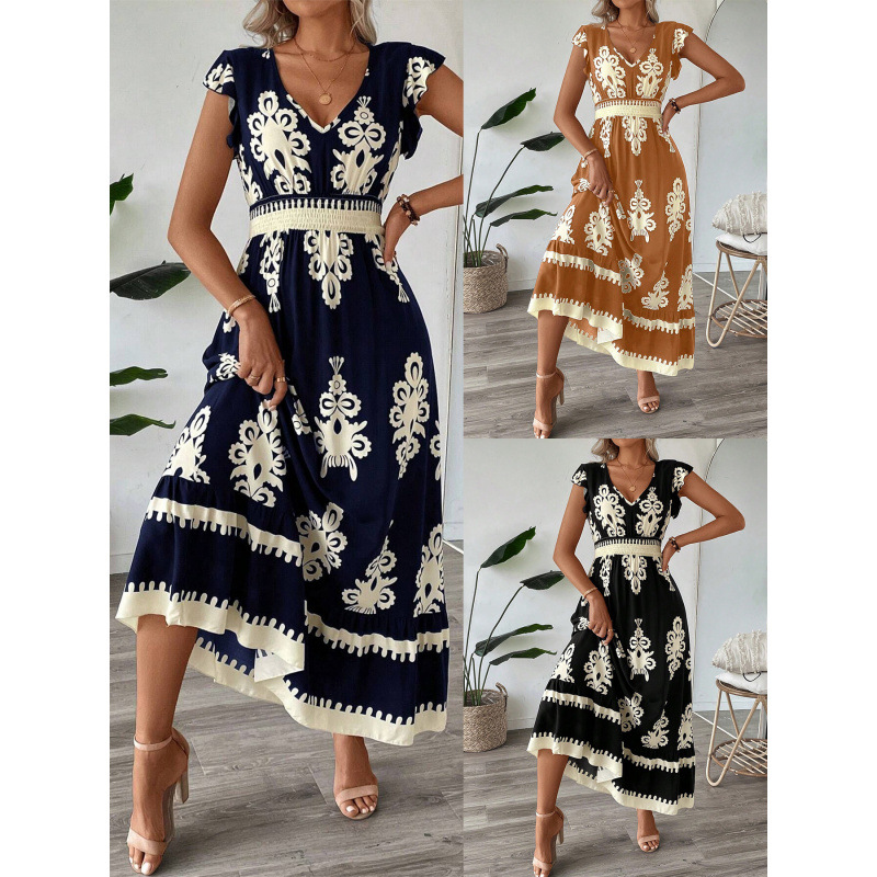Women's Summer Elegant Vacation Printed V-Neck Dress