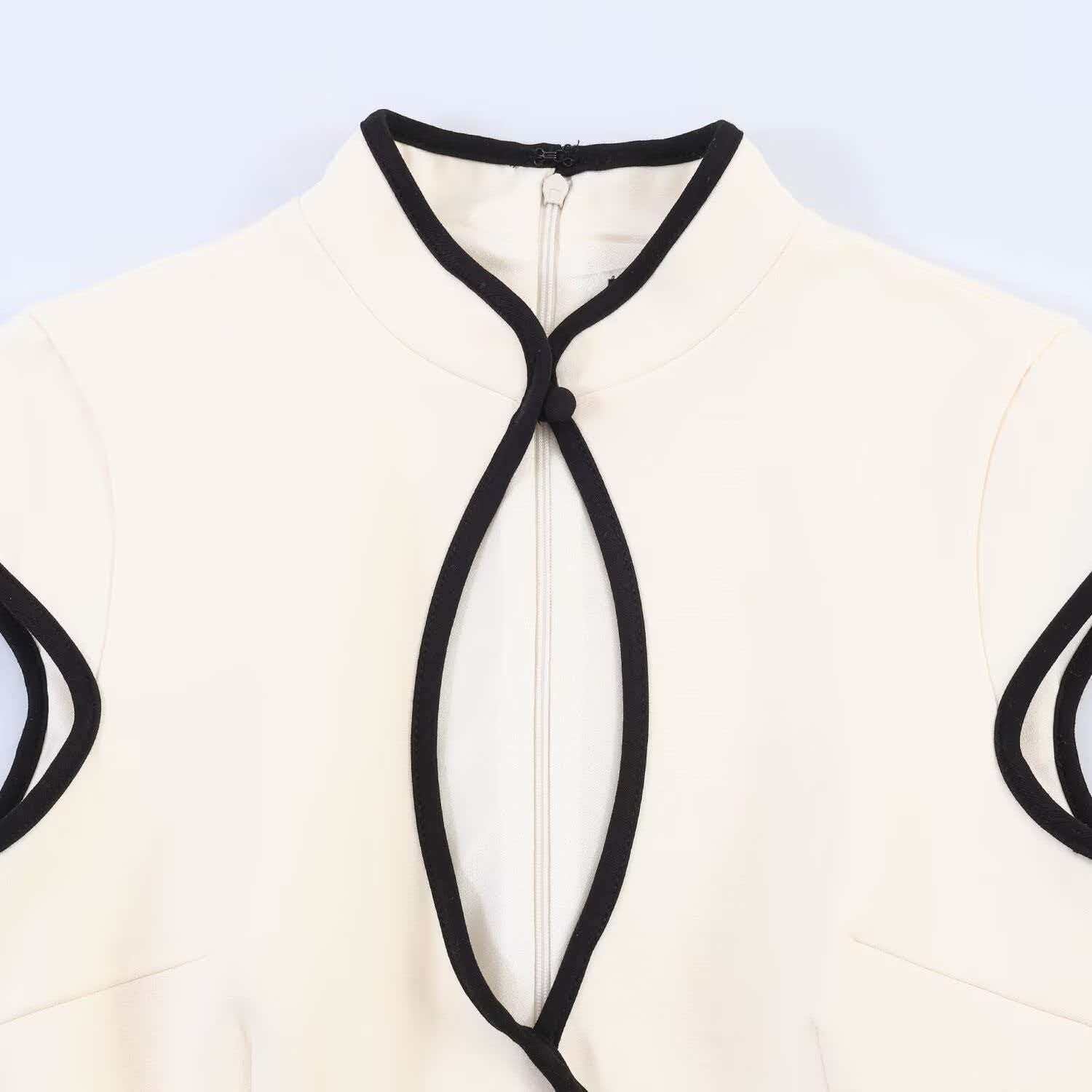 Women's Summer Colorblock Trim Stand Collar Waist-Cinched Dress