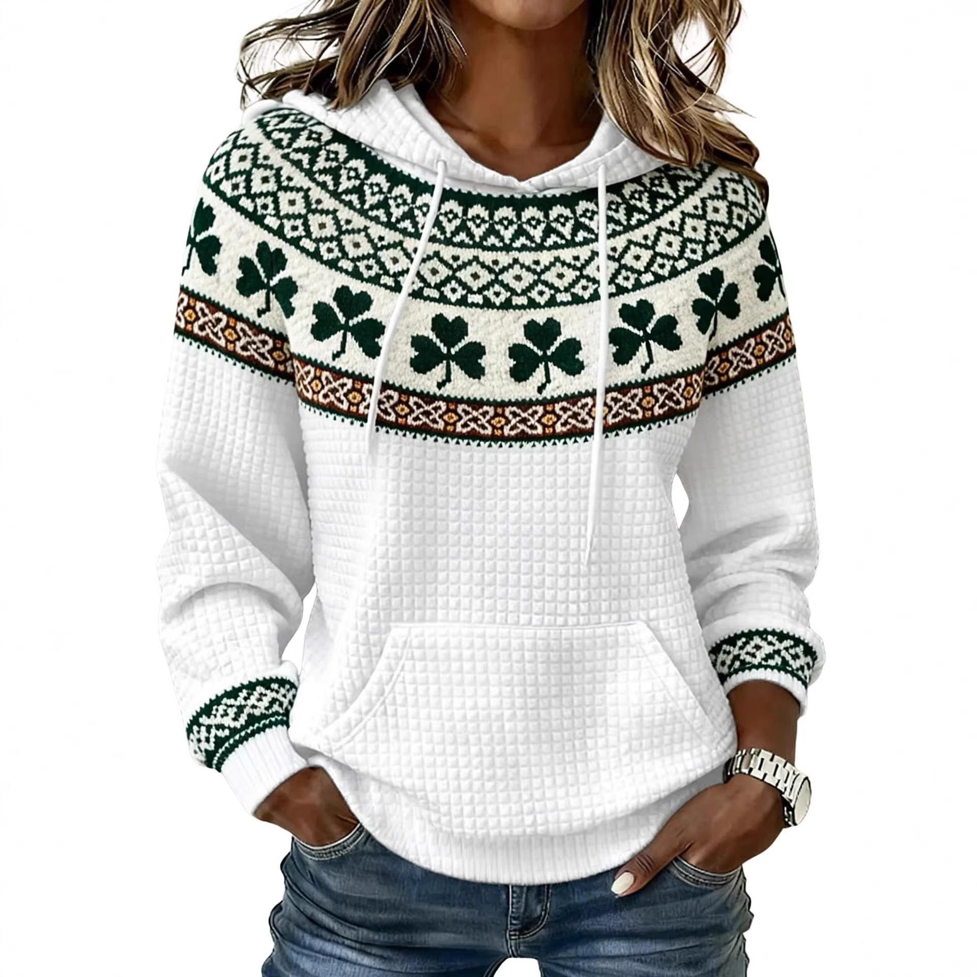 Women's Clover Cross Letter Print Hoodie